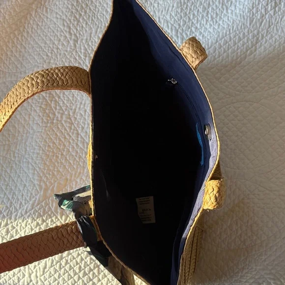 Draper James Tan Straw Tote with Navy Floral Scarf - Picture 3 of 4